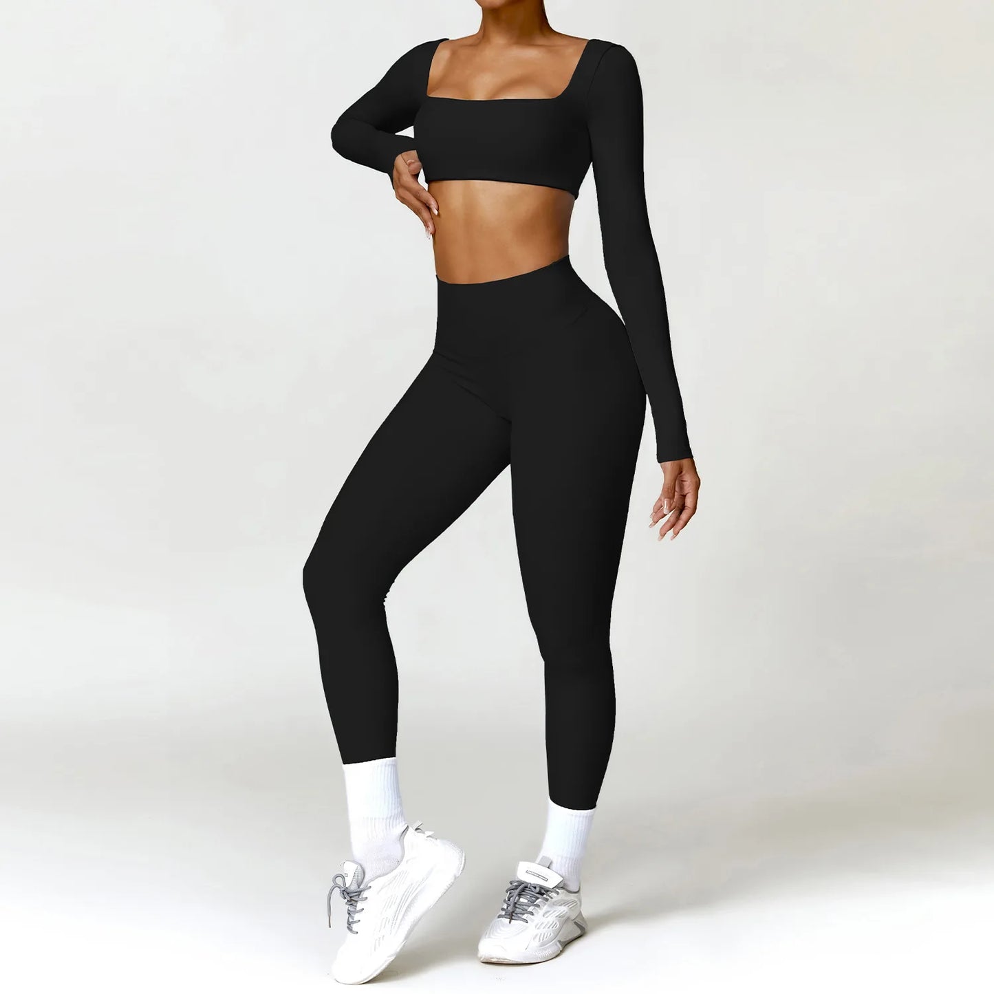 Long Sleeve Crop Top & High-Waist Leggings