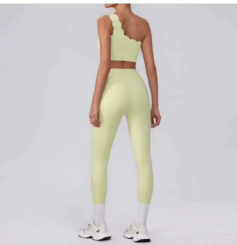 Lace Single Shoulder Yoga Bra Pants Set