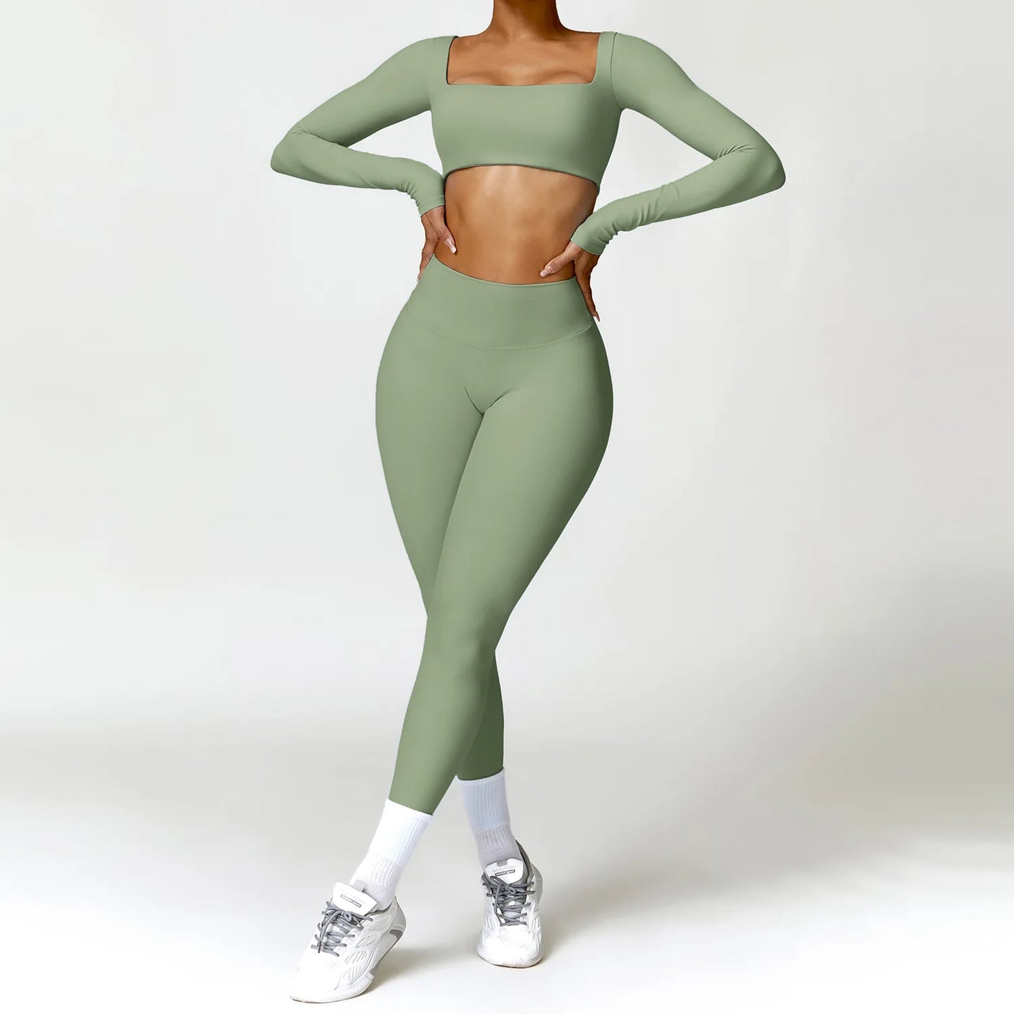 Long Sleeve Crop Top & High-Waist Leggings