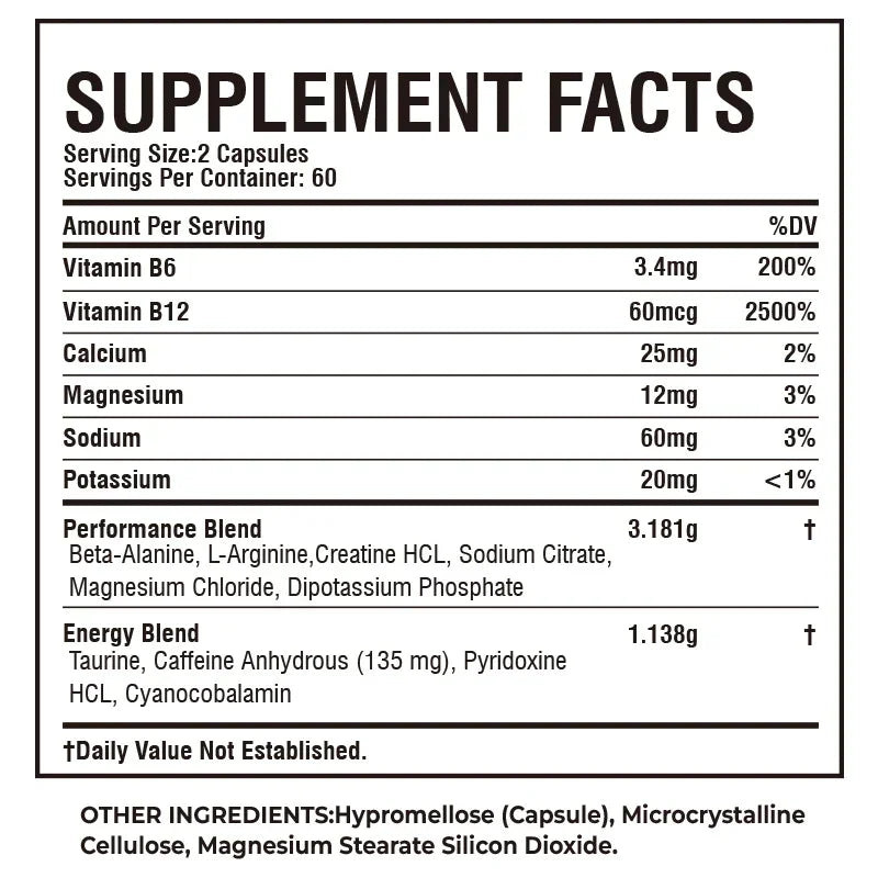 Sport Pre Workout Supplement 120 Capsules