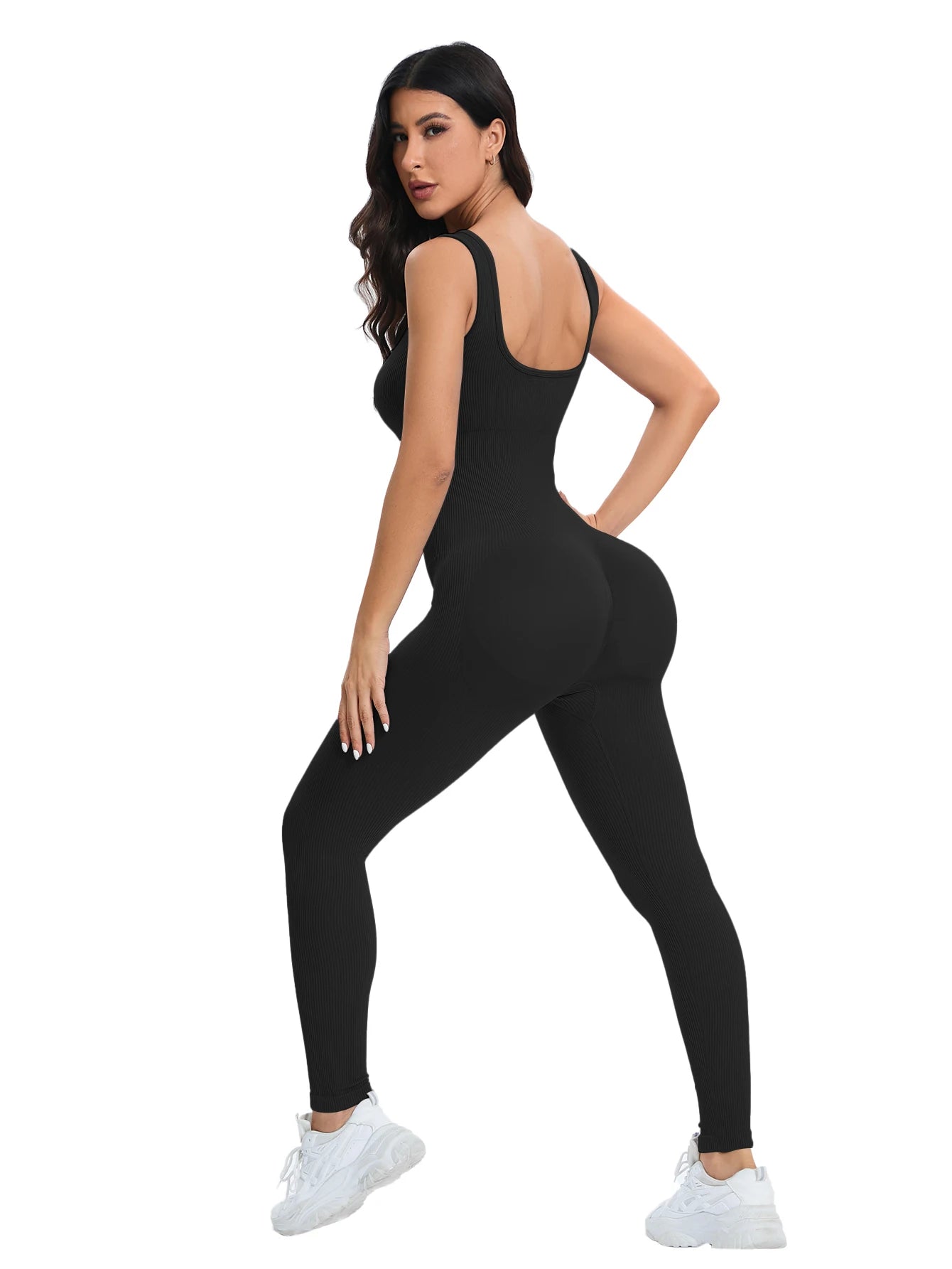 Square Neck Sleeveless Ribbed Jumpsuit
