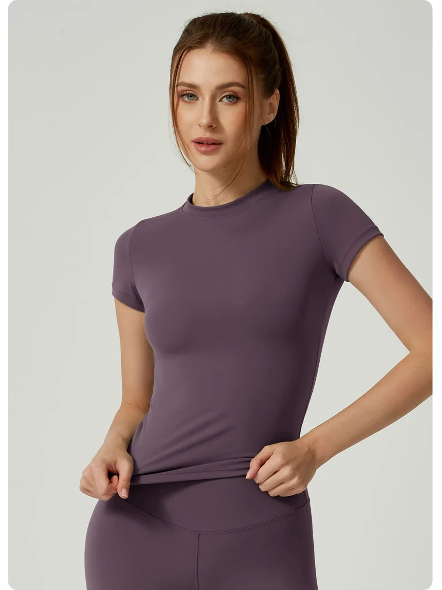 Short Sleeve Round Neck Breathable Stretchy Top Tee