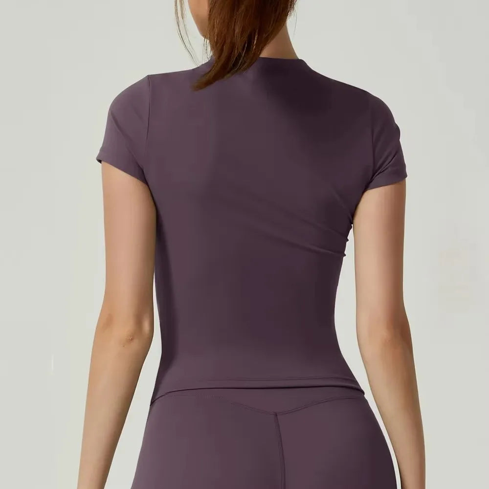 Short Sleeve Round Neck Breathable Stretchy Top Tee
