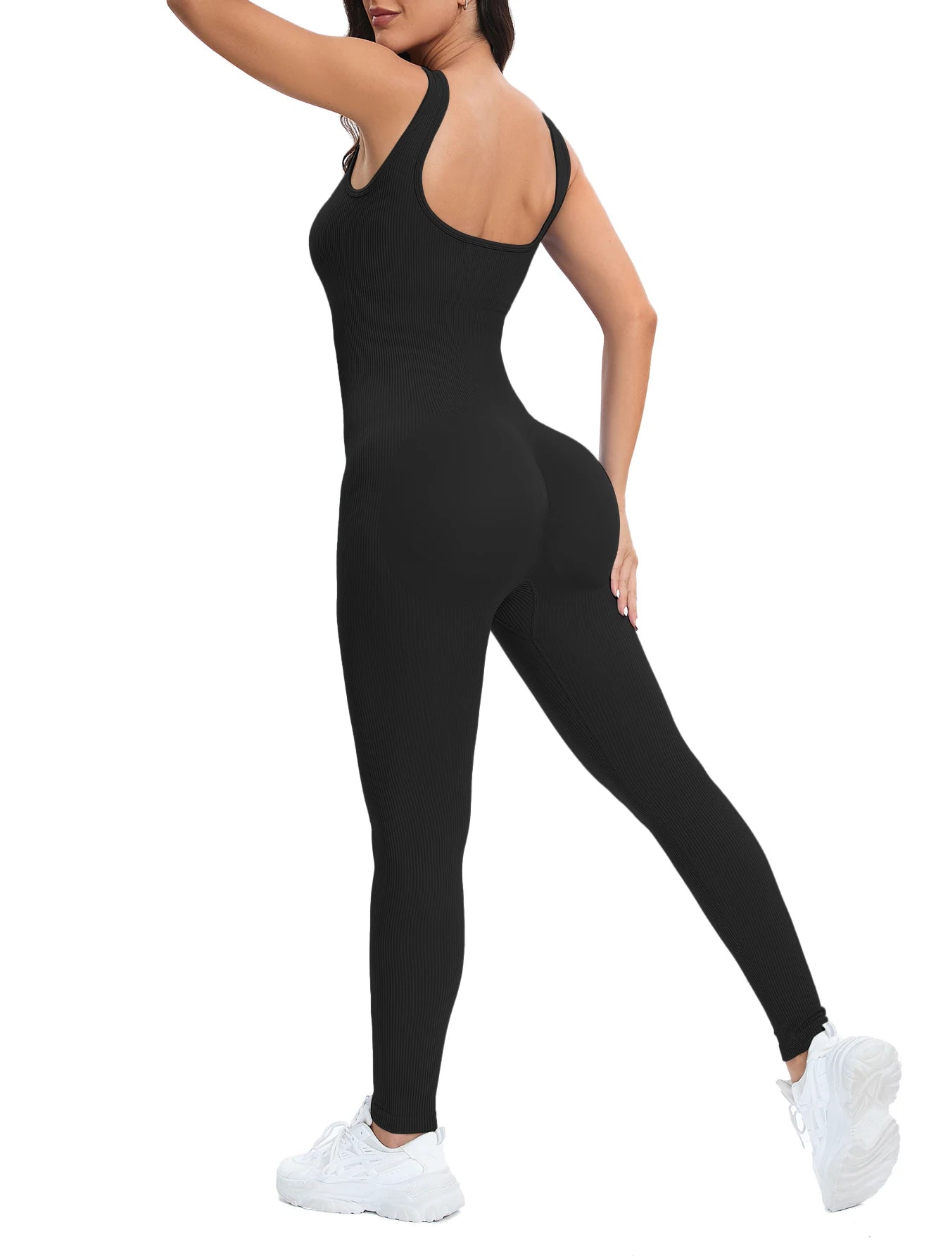 Square Neck Sleeveless Ribbed Jumpsuit