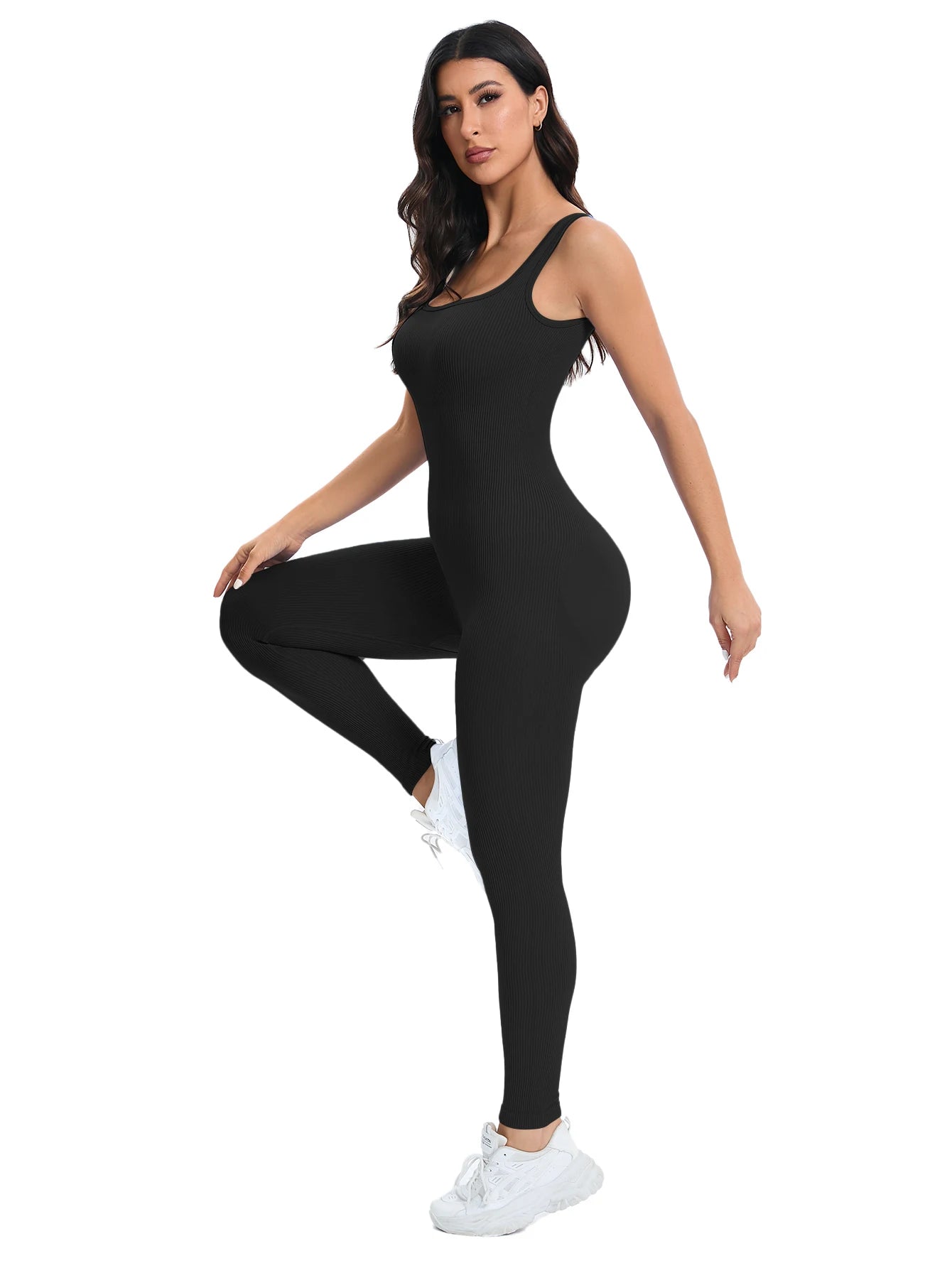 Square Neck Sleeveless Ribbed Jumpsuit