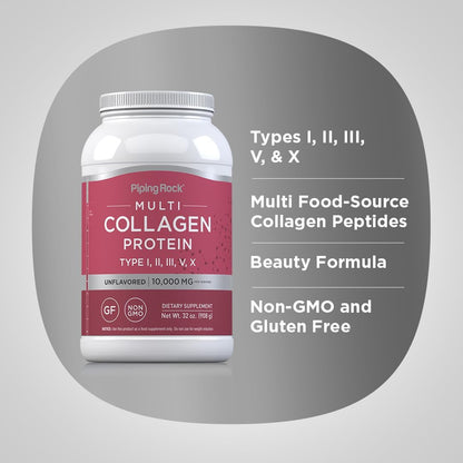 Piping Rock Multi Collagen Protein Powder | 32oz |Unflavored | Non-GMO, Gluten Free