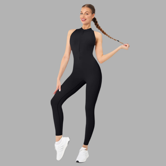 Zip Scrunch V Back One Piece Workout Gym Jumpsuit