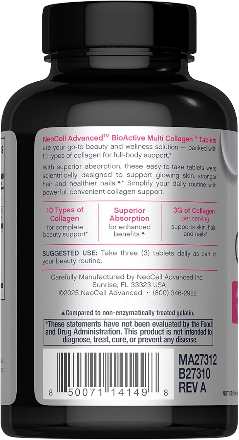 NeoCell Advanced Multi Collagen Peptides 10 Types of Collagen | Skin, Hair and Nails