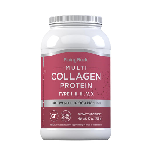 Piping Rock Multi Collagen Protein Powder | 32oz |Unflavored | Non-GMO, Gluten Free