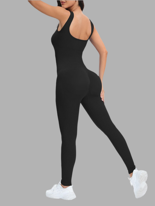 Square Neck Sleeveless Ribbed Jumpsuit