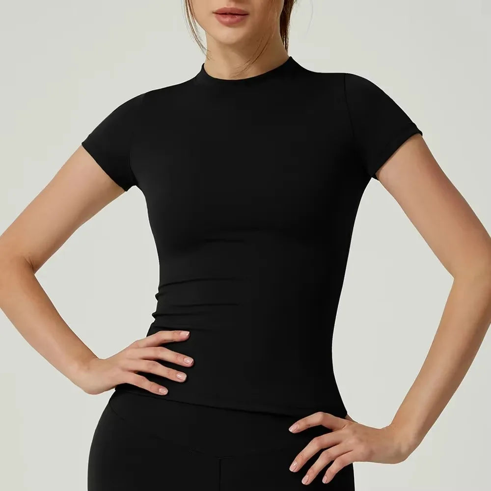 Short Sleeve Round Neck Breathable Stretchy Top Tee