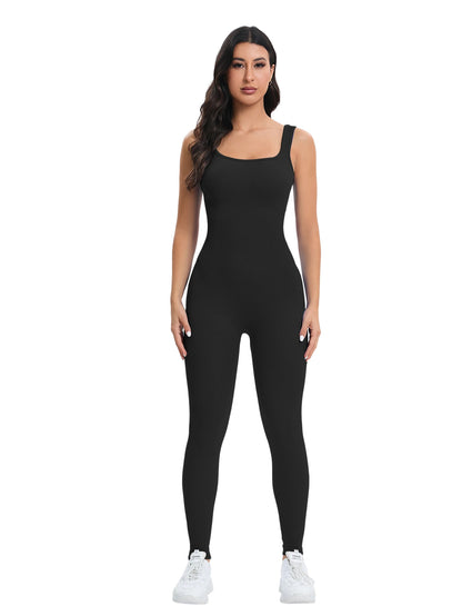 Square Neck Sleeveless Ribbed Jumpsuit