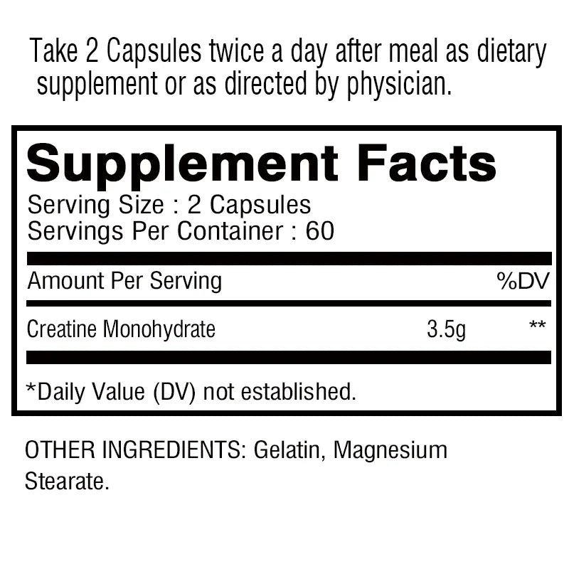 Creatine Monohydrate Capsules  120 Capsules