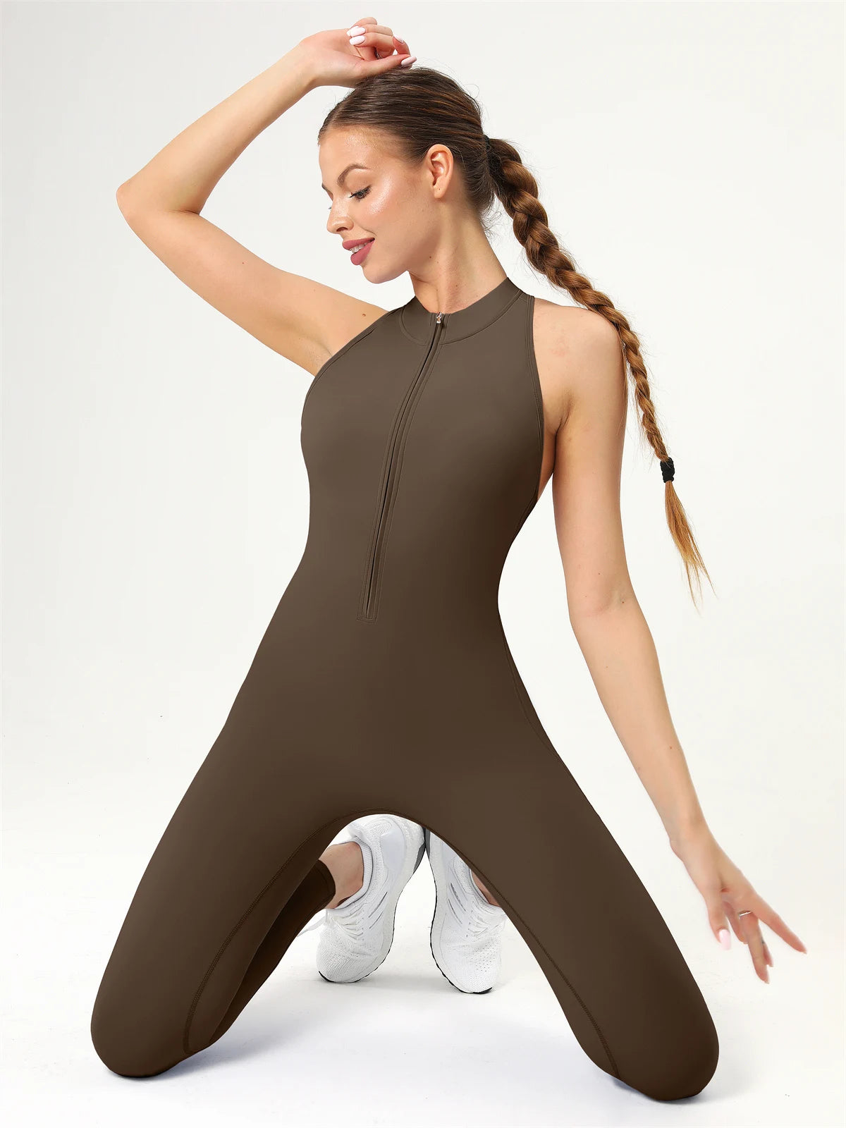 Zip Scrunch V Back One Piece Workout Gym Jumpsuit