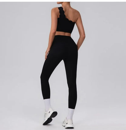 Lace Single Shoulder Yoga Bra Pants Set