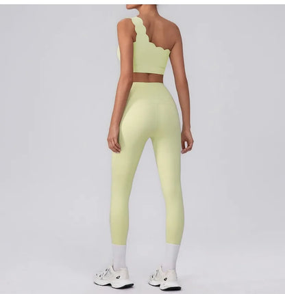 Lace Single Shoulder Yoga Bra Pants Set