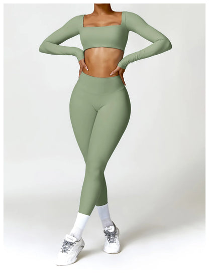 Long Sleeve Crop Top & High-Waist Leggings