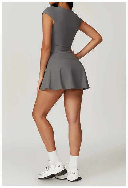 Short Sleeve Female Yoga Short Skirt Tracksuit