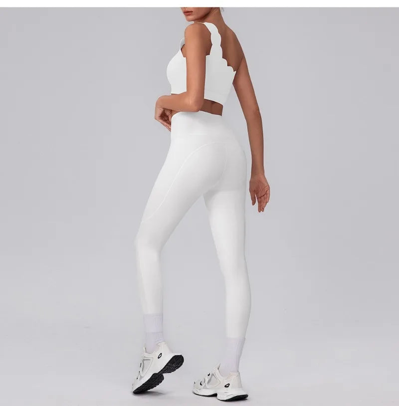 Lace Single Shoulder Yoga Bra Pants Set