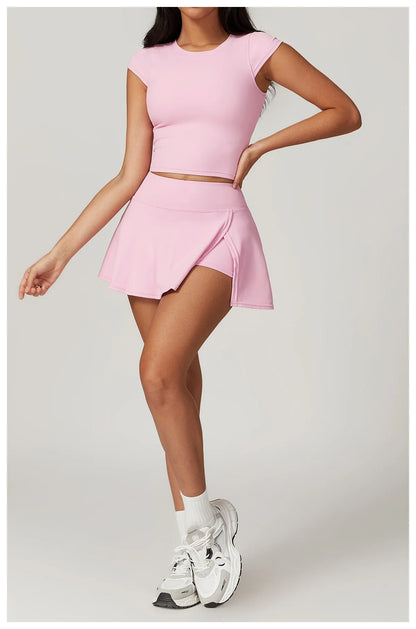 Short Sleeve Female Yoga Short Skirt Tracksuit