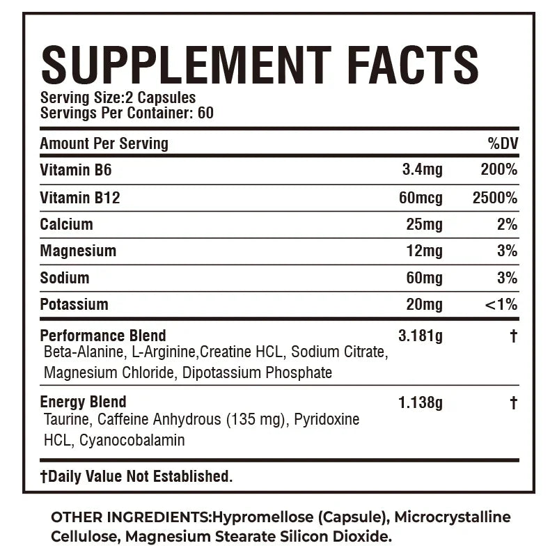 Sport Pre Workout Supplement 120 Capsules