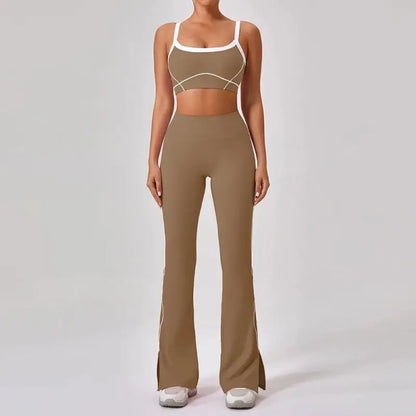 High Waist Flare Split Leggings 2pcs Yoga Suit