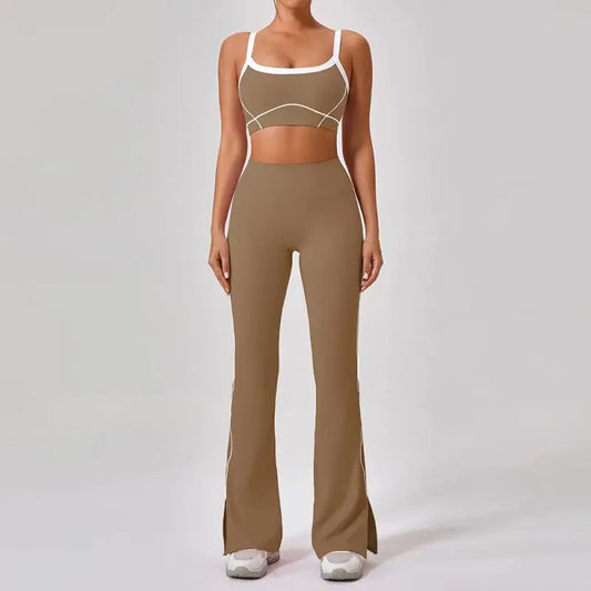 High Waist Flare Split Leggings 2pcs Yoga Suit