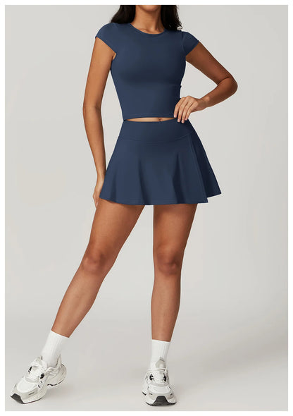 Short Sleeve Female Yoga Short Skirt Tracksuit