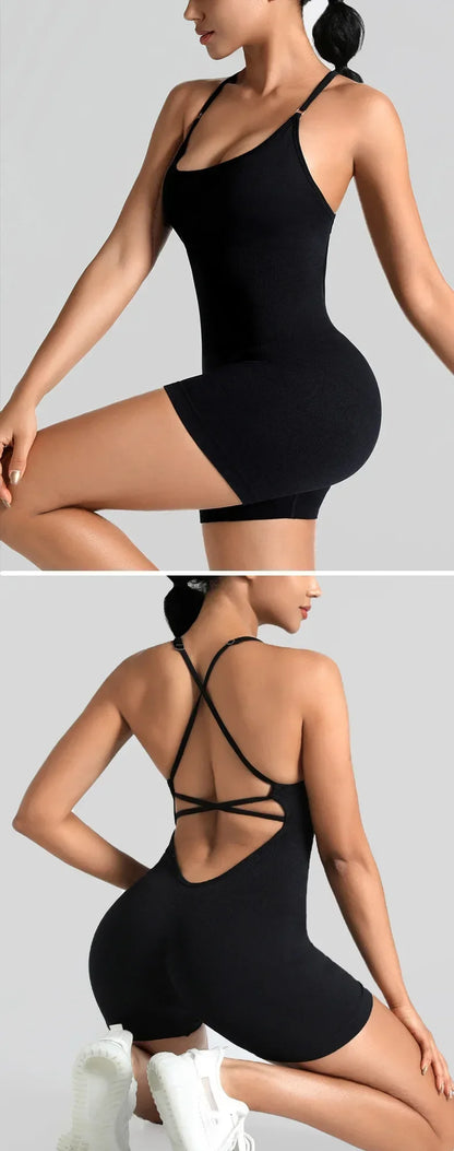 One Piece Cross Adjustable Sexy Fitness Jumpsuit