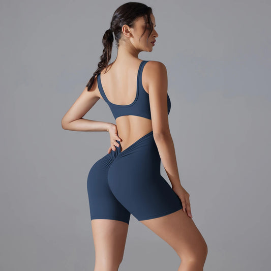 Hip Lift One-piece Backless Workout Jumpsuit Yoga Set