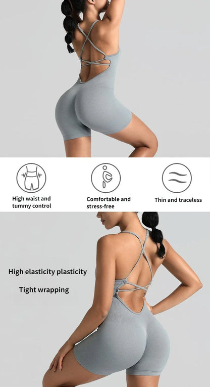 One Piece Cross Adjustable Sexy Fitness Jumpsuit