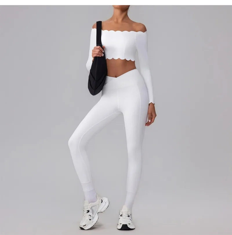 Lace Single Shoulder Yoga Bra Pants Set