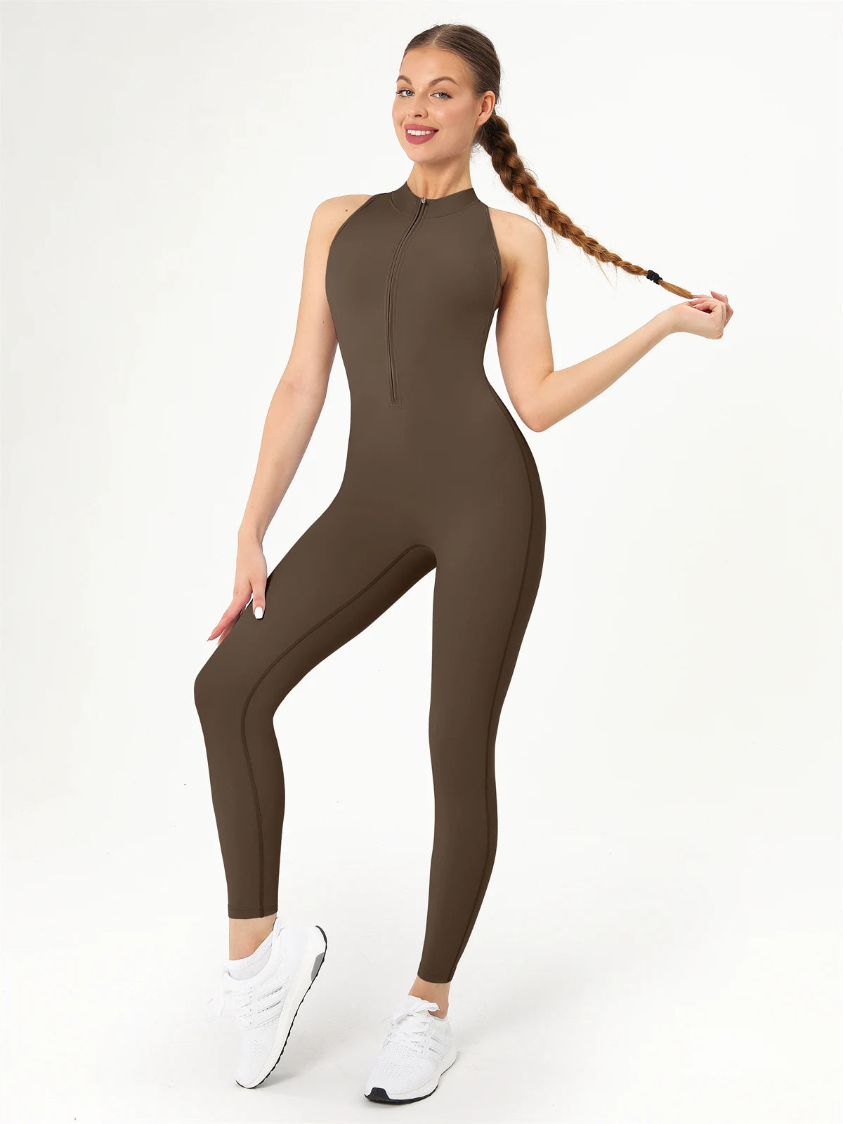 Zip Scrunch V Back One Piece Workout Gym Jumpsuit