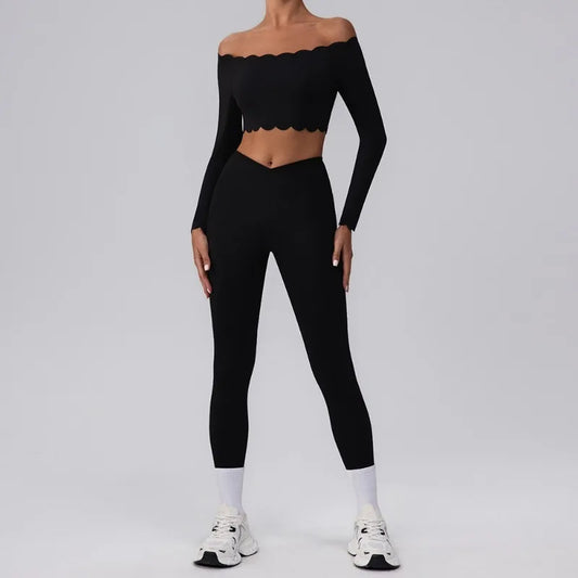 Lace Single Shoulder Yoga Bra Pants Set