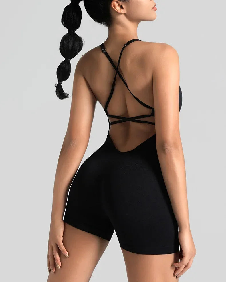 One Piece Cross Adjustable Sexy Fitness Jumpsuit