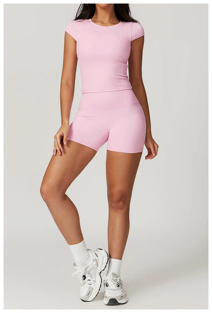 Short Sleeve Female Yoga Short Skirt Tracksuit