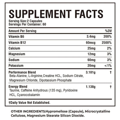 Sport Pre Workout Supplement 120 Capsules