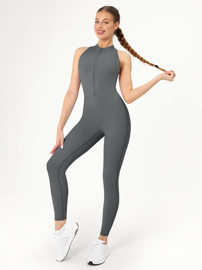 Zip Scrunch V Back One Piece Workout Gym Jumpsuit