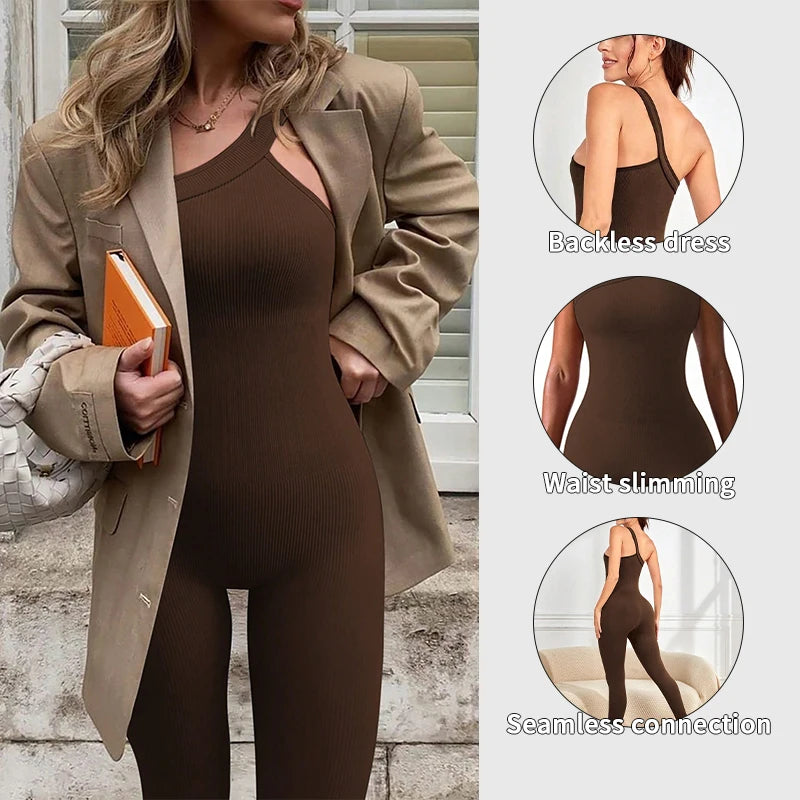 Ribbed One Shoulder One Piece Sport Jumpsuits