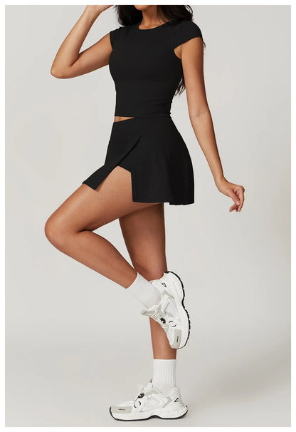 Short Sleeve Female Yoga Short Skirt Tracksuit