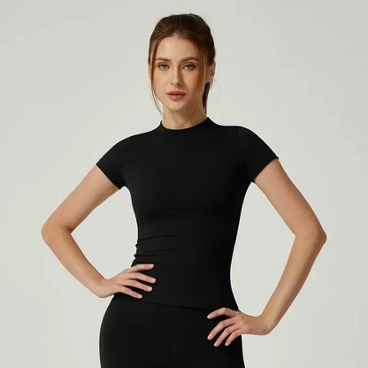 Short Sleeve Round Neck Breathable Stretchy Top Tee