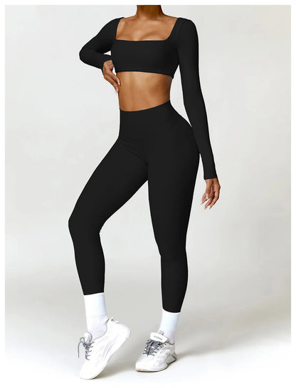 Long Sleeve Crop Top & High-Waist Leggings
