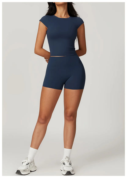 Short Sleeve Female Yoga Short Skirt Tracksuit