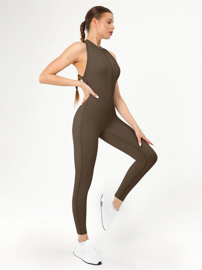 Zip Scrunch V Back One Piece Workout Gym Jumpsuit