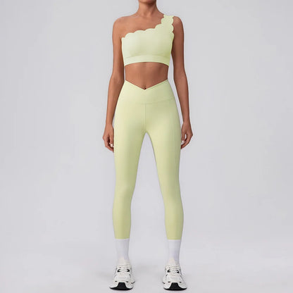 Lace Single Shoulder Yoga Bra Pants Set
