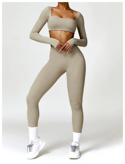 Long Sleeve Crop Top & High-Waist Leggings