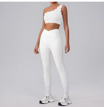 Lace Single Shoulder Yoga Bra Pants Set