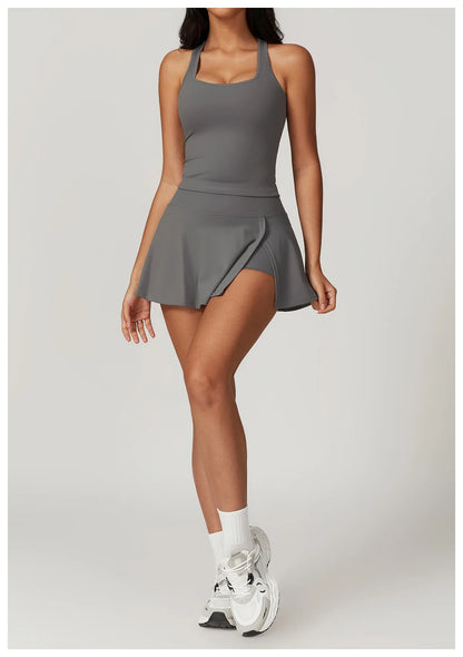 Short Sleeve Female Yoga Short Skirt Tracksuit