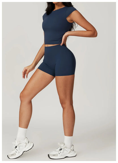 Short Sleeve Female Yoga Short Skirt Tracksuit