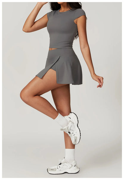 Short Sleeve Female Yoga Short Skirt Tracksuit